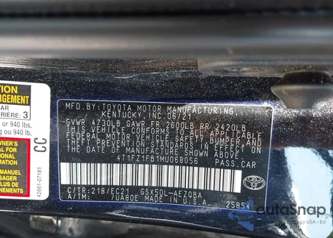 2021 Toyota Avalon Trd из США, поврежденный, VIN 4T1FZ1FB1MU068056